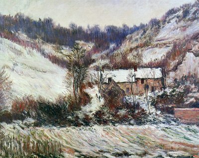 Sneeuw nabij Falaise, Normandië, ca. 1885-86 door Claude Monet